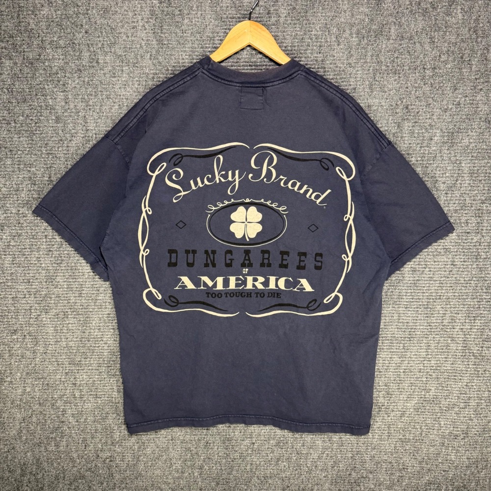 Lucky Brand Dungarees of America Graphic T-Shirt Navy Blue Made in USA XL